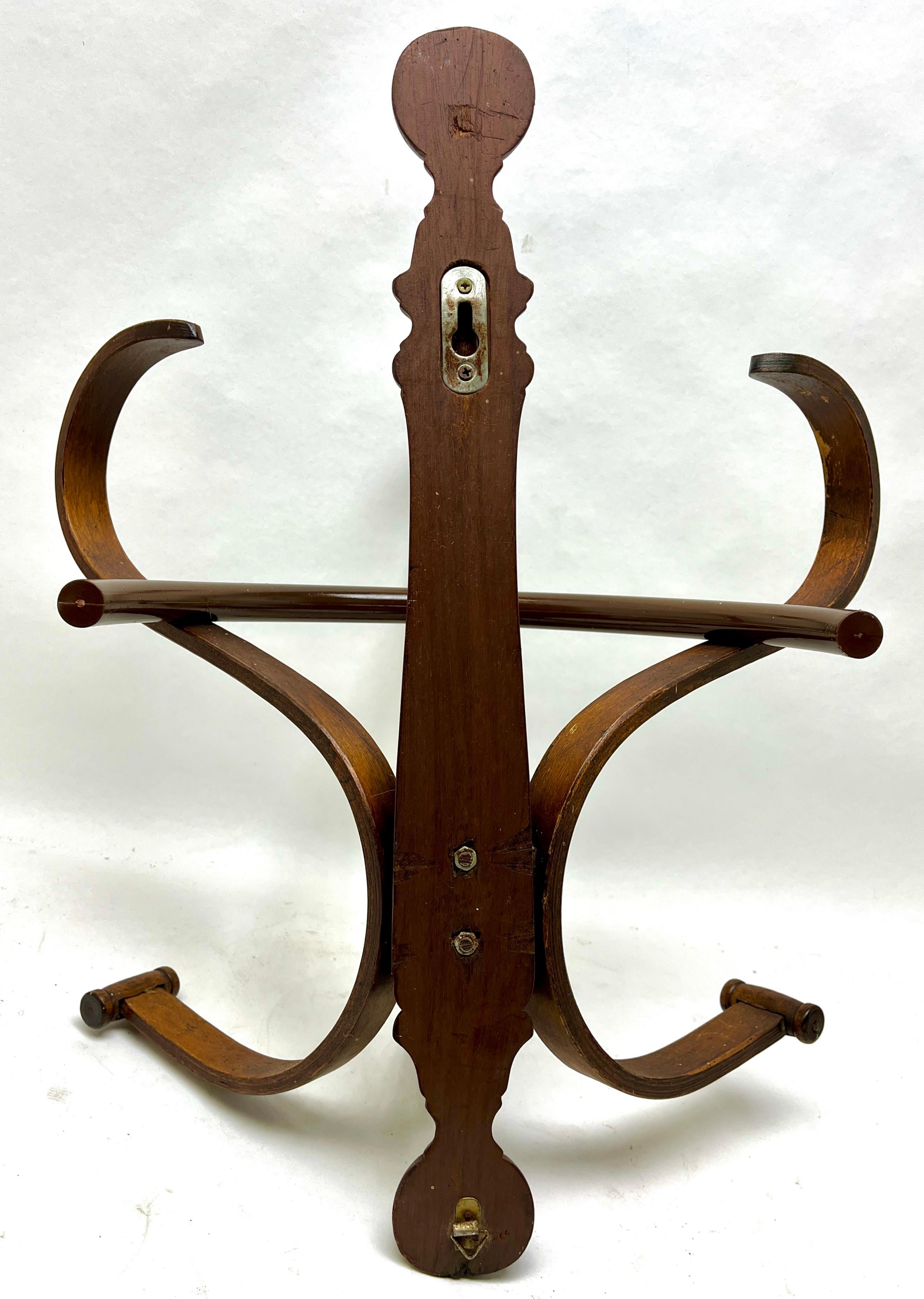 Austrian Art Nouveau Bentwood Wall Coat Rack Attributed to Thonet, Vienna, 1910s