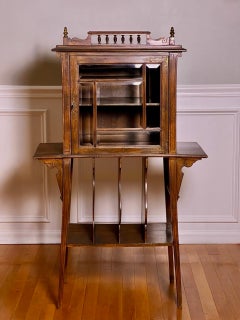 Art Nouveau Walnut Display or Music Cabinet with Beveled Glass and Easel Stand