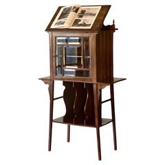 Art Nouveau Walnut Display or Music Cabinet with Beveled Glass and Easel Stand