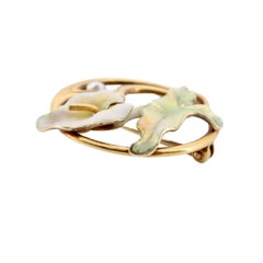 Art Nouveau Bippart & Co Enamel Calla lily Brooch in 14K Yellow Gold