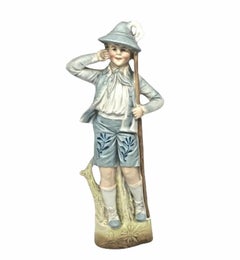 Art Nouveau Bisque Porcelain Boy Figurine Lederhosen Octoberfest German, 1900