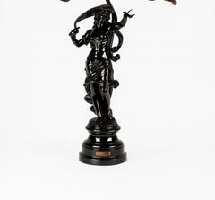 Art Nouveau Black Lacquer Table Lamp With Cameo Tulips, 20th Century