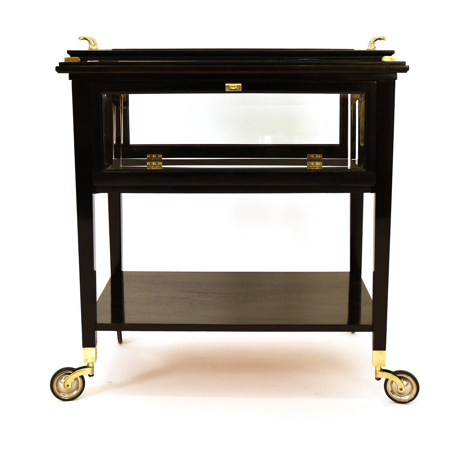 Austrian Art Nouveau Black Stained Serving Cart Tea Cart, Austria, 1910