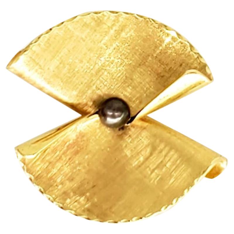 Abstrakte Jugendstil-Brosche / Anstecknadel, Schwarze Tahiti-Birne 14 Karat Gold