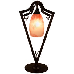 Art Nouveau Blown Glass and Wrought Iron Table Lamp by Daum Nancy