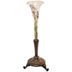 Art Nouveau Blown Glass Painted with Iris Pattern Vase