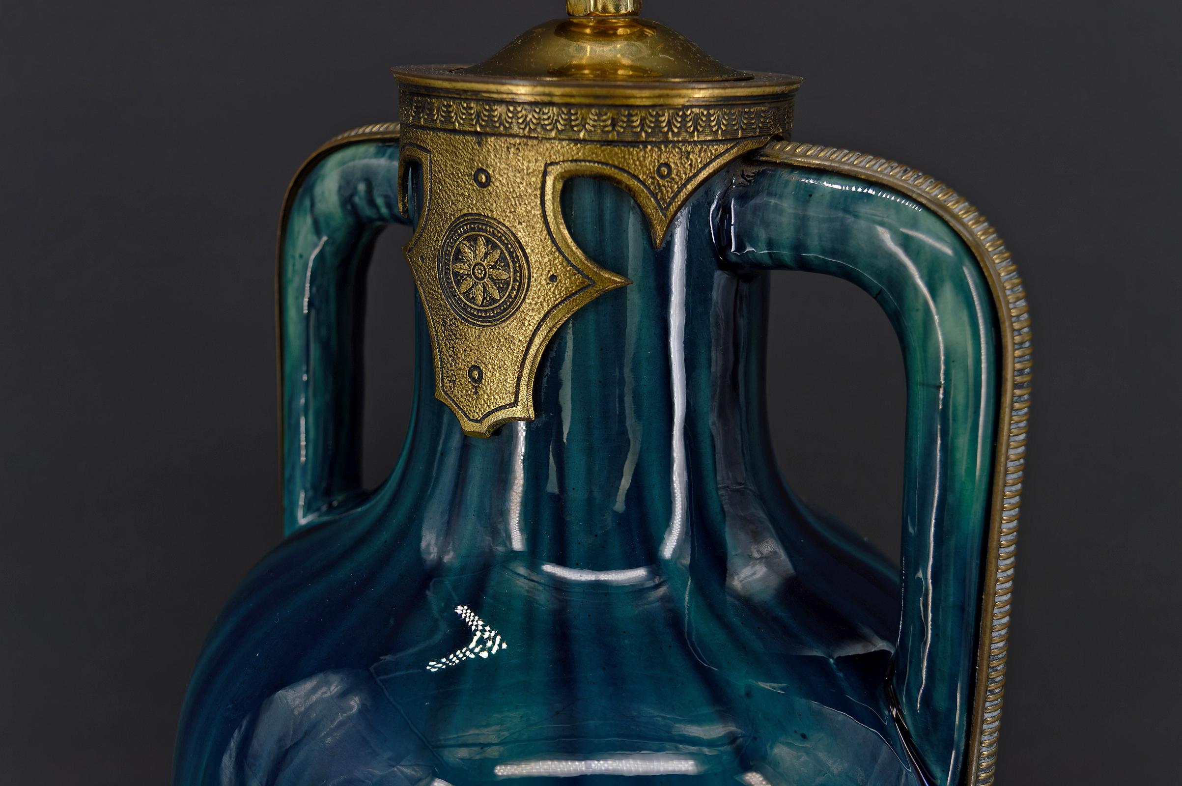 Art Nouveau Blue Ceramic Vase-Lamp attributed to Paul Milet, France, circa 1900 For Sale 8