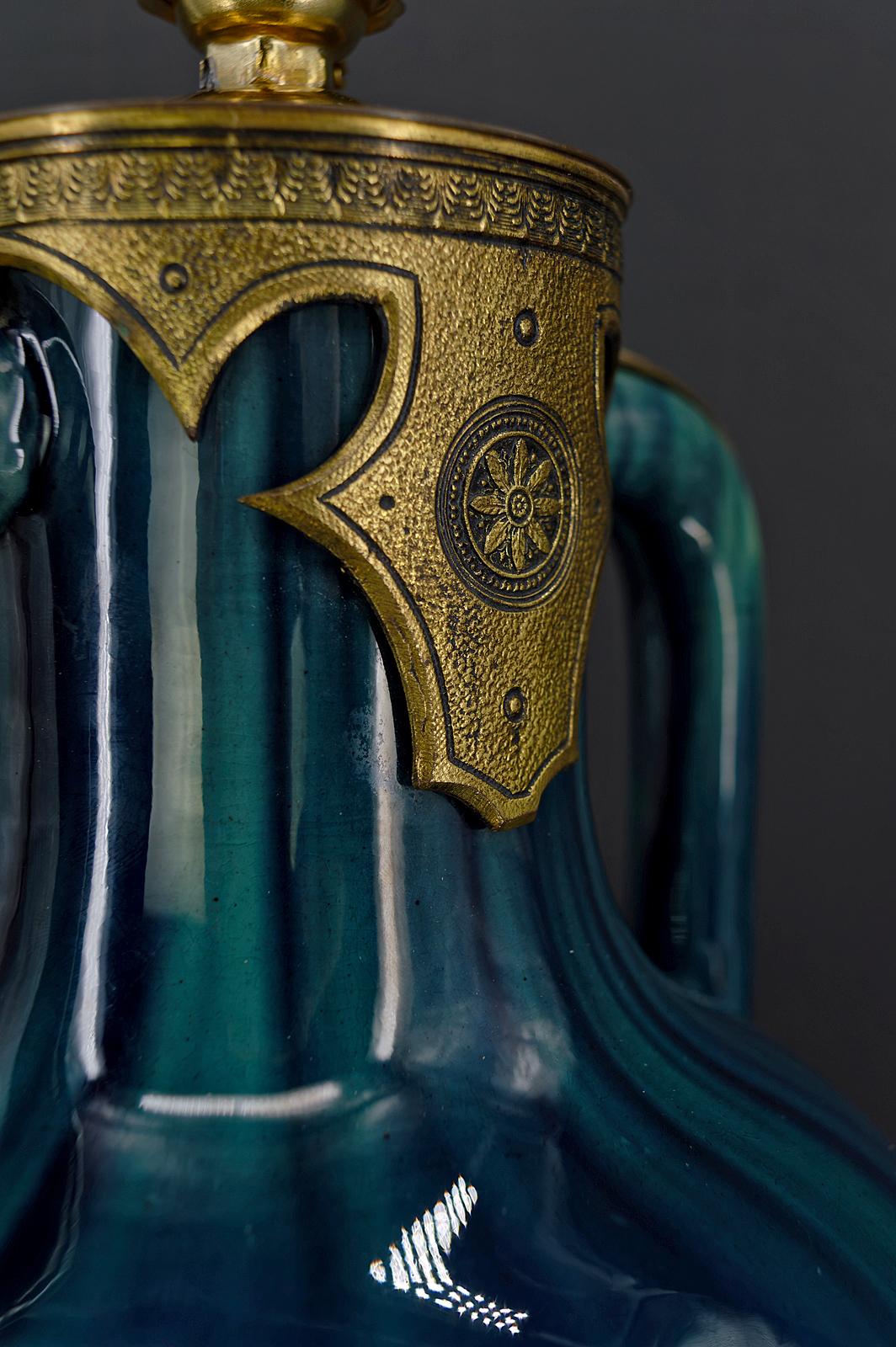 Art Nouveau Blue Ceramic Vase-Lamp attributed to Paul Milet, France, circa 1900 9