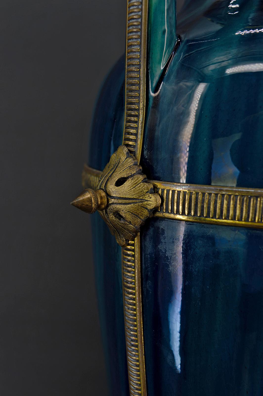 Art Nouveau Blue Ceramic Vase-Lamp attributed to Paul Milet, France, circa 1900 For Sale 12