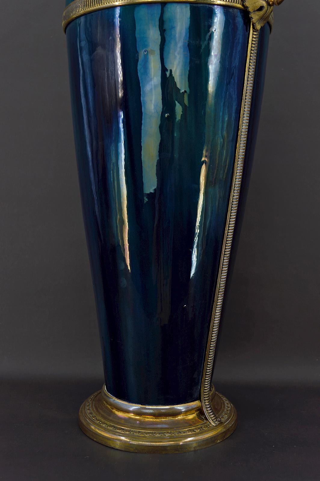 Art Nouveau Blue Ceramic Vase-Lamp attributed to Paul Milet, France, circa 1900 For Sale 13
