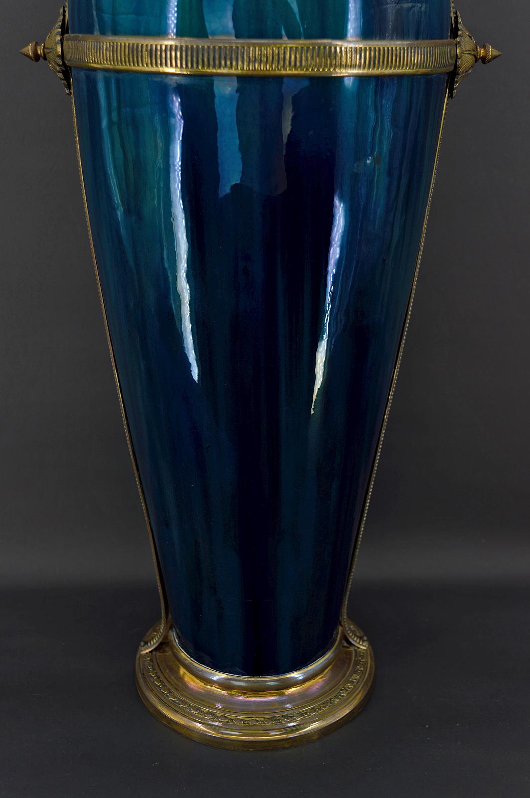 Art Nouveau Blue Ceramic Vase-Lamp attributed to Paul Milet, France, circa 1900 For Sale 14