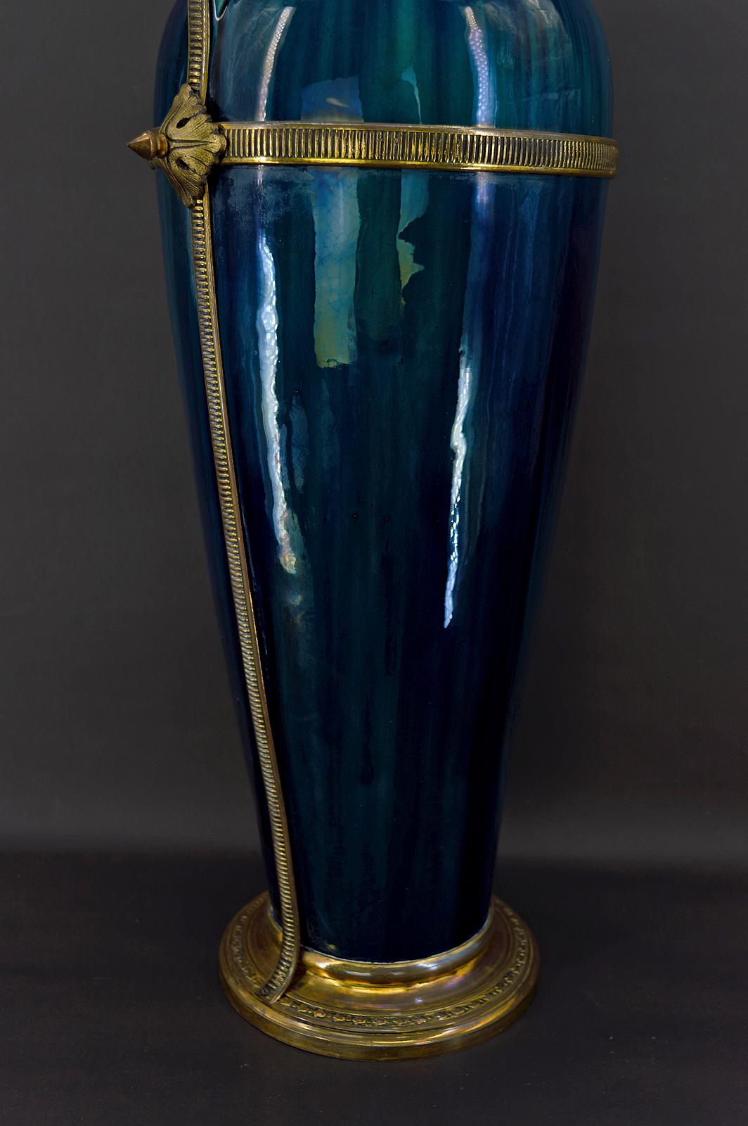 Art Nouveau Blue Ceramic Vase-Lamp attributed to Paul Milet, France, circa 1900 For Sale 15