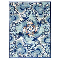 Art Nouveau Blue, Copper, and Ivory Wool Hand Knotted Persian Carpet, 9' x 12'