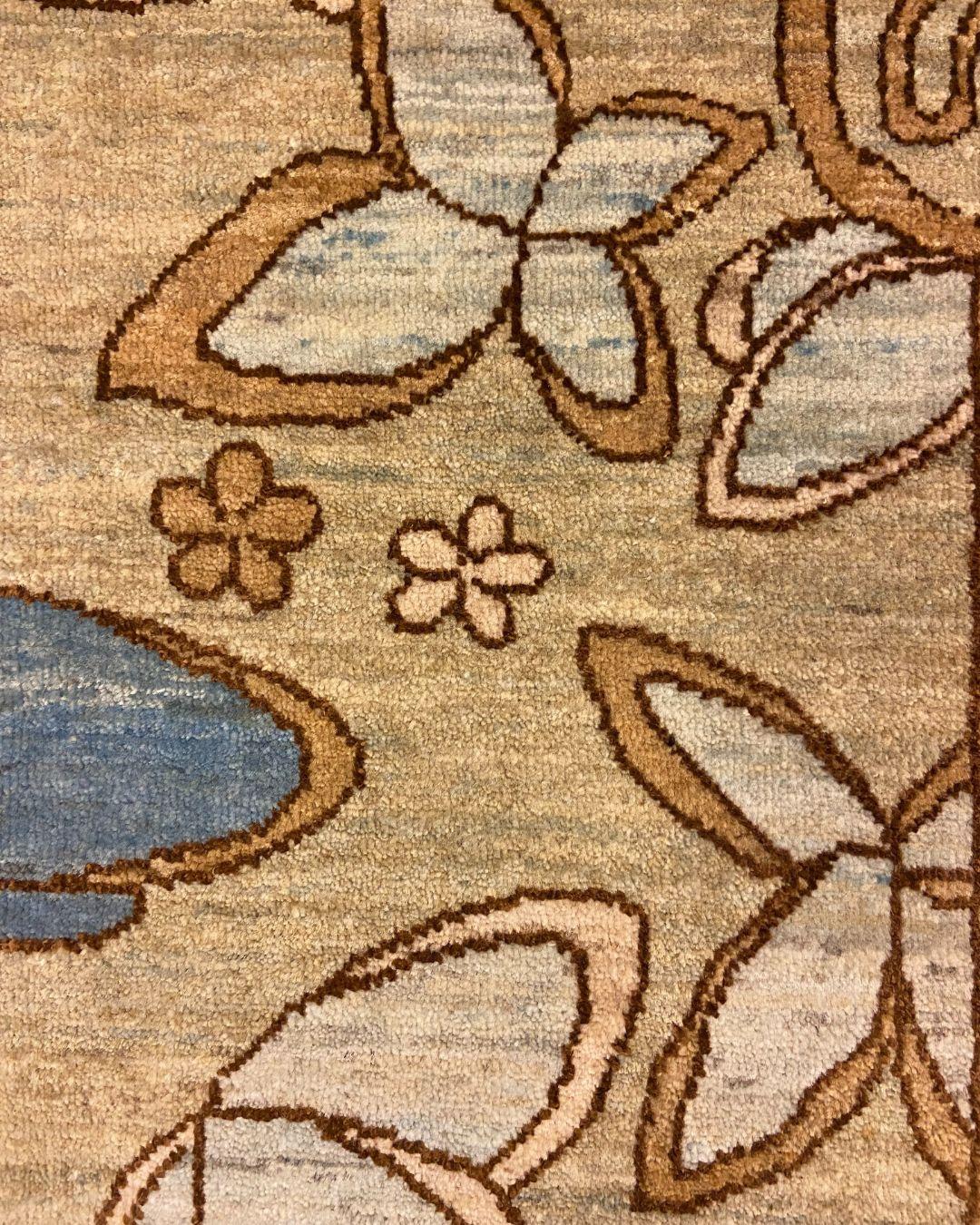 Art Nouveau Blue, Cream, Brown, and Green Wool and Silk Persian Rug, 4' x 6' For Sale 5