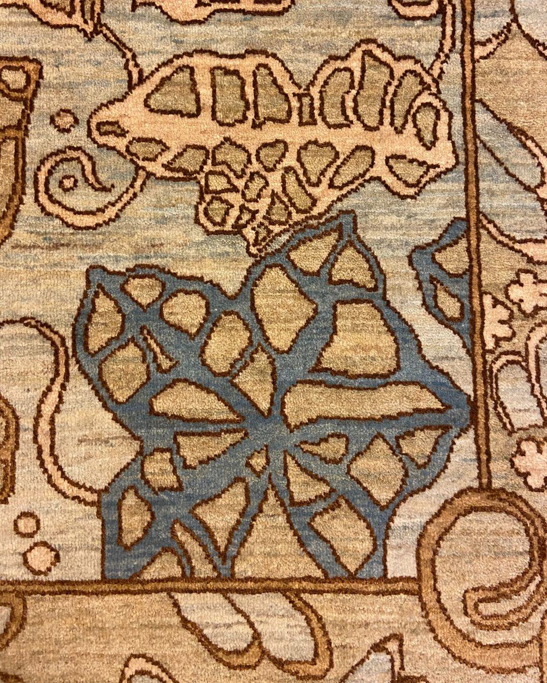 Art Nouveau Blue, Cream, Brown, and Green Wool and Silk Persian Rug, 4' x 6' For Sale 6