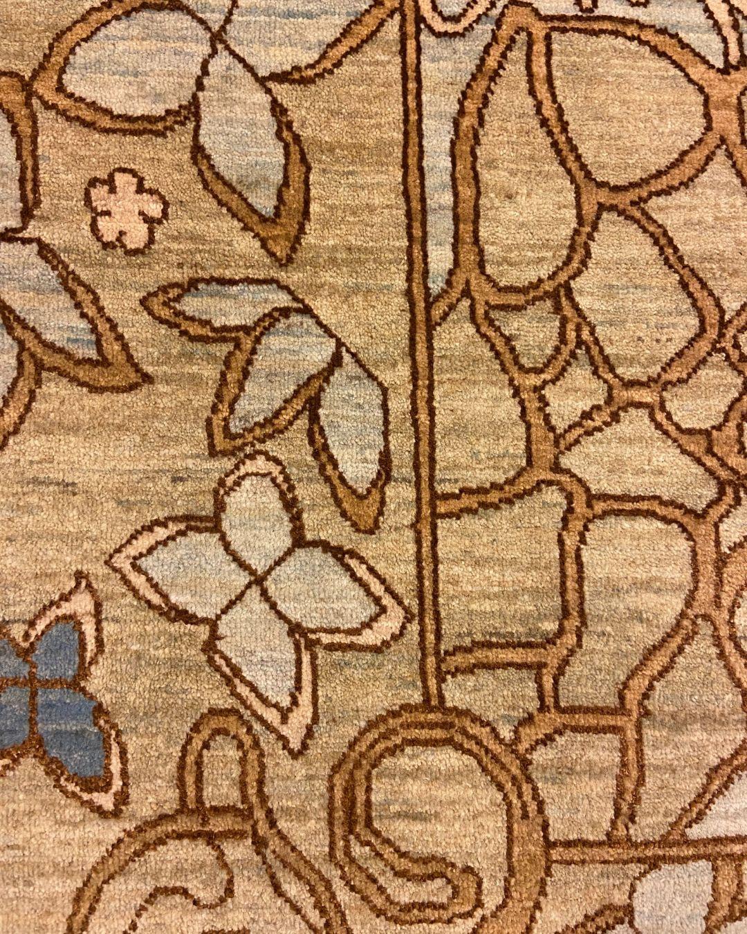 Art Nouveau Blue, Cream, Brown, and Green Wool and Silk Persian Rug, 4' x 6' For Sale 1