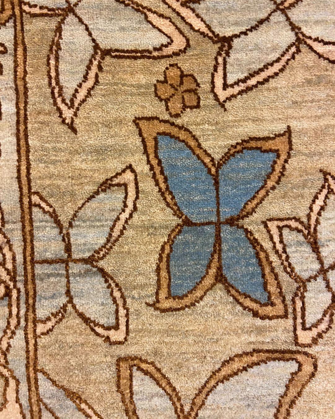 Art Nouveau Blue, Cream, Brown, and Green Wool and Silk Persian Rug, 4' x 6' For Sale 2