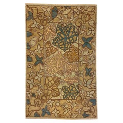Art Nouveau Blue, Cream, Brown, and Green Wool and Silk Persian Rug, 4' x 6'