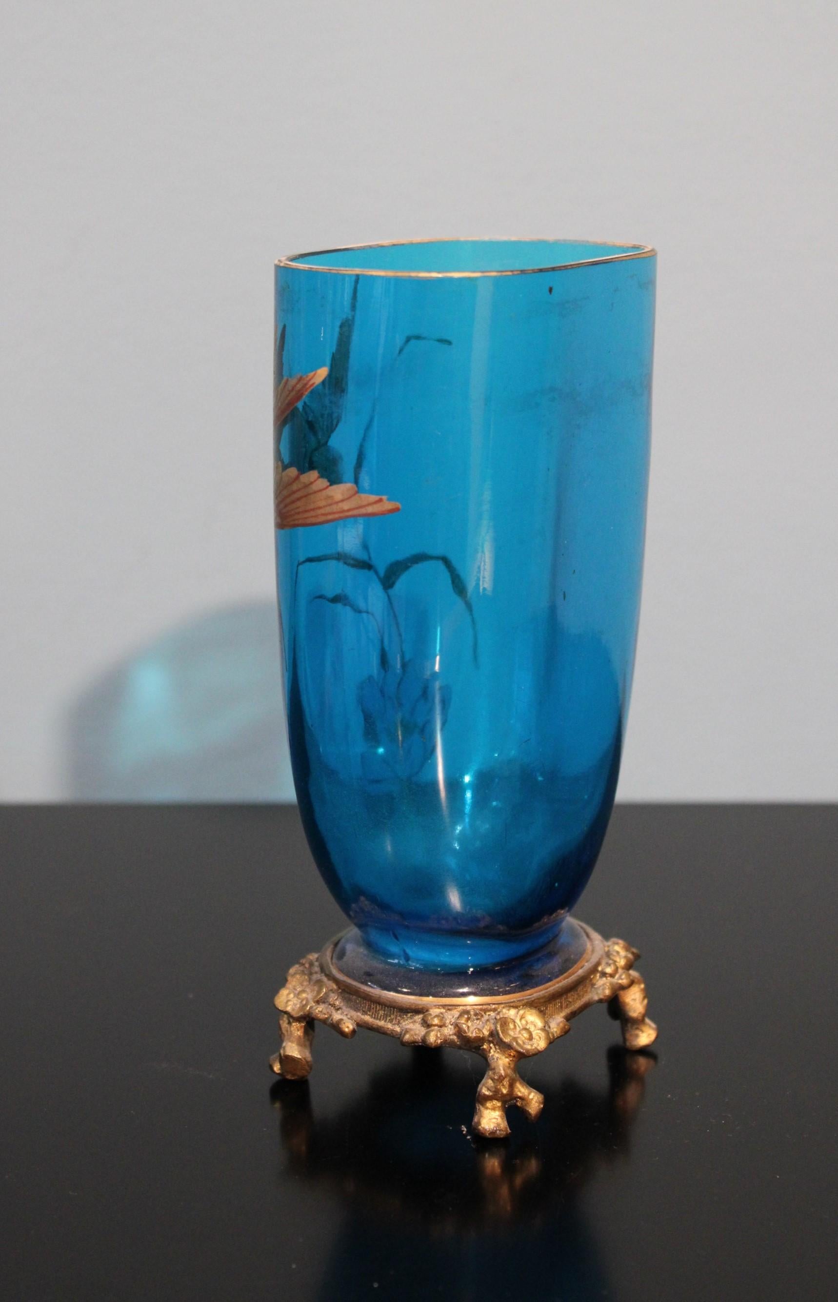 French Art Nouveau Blue Glass Vase For Sale