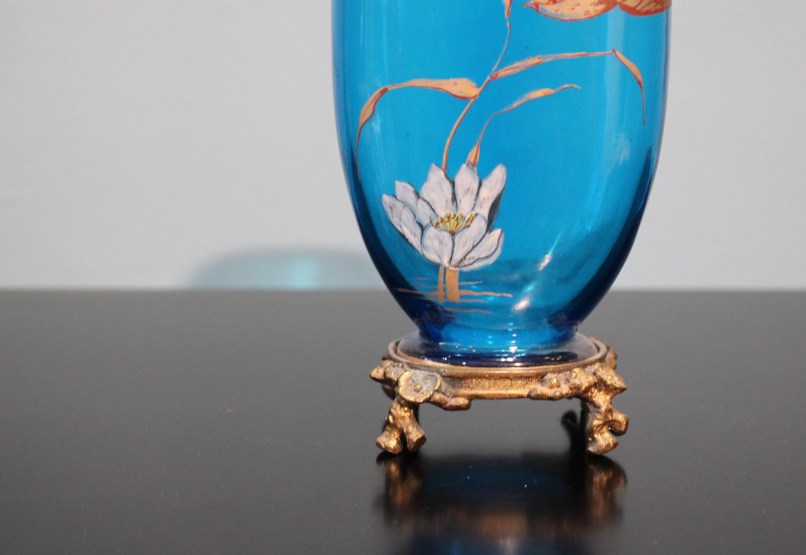 Art Nouveau Blue Glass Vase In Good Condition For Sale In Paris, FR