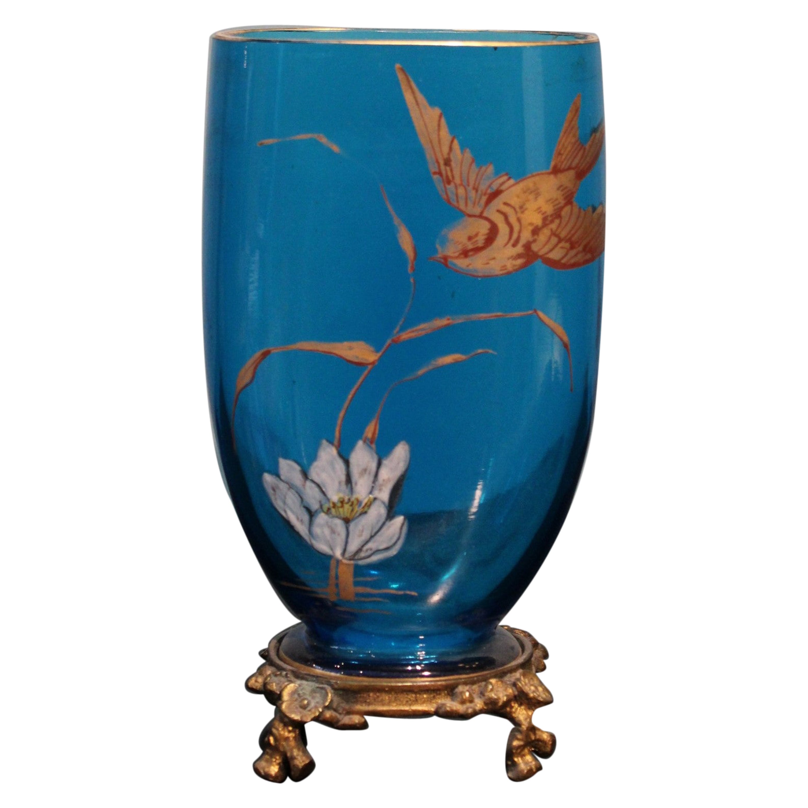 Blaue Glasvase im Jugendstil im Angebot