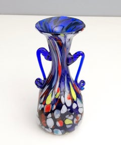Vintage Art Nouveau Blue Murano Glass Vase Produced by Toso, Italy