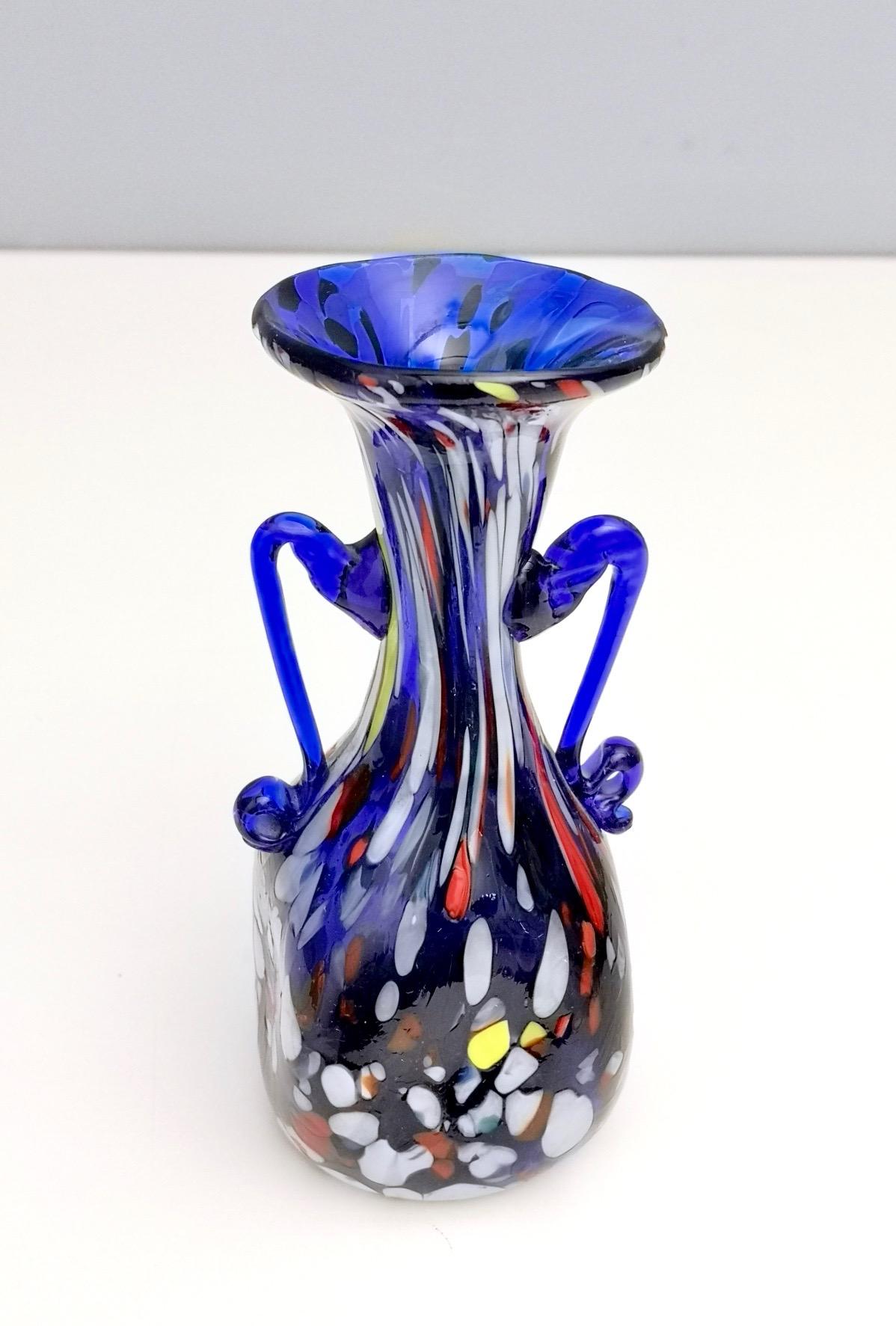 Italian Vintage Art Nouveau Blue Murano Glass Vase Produced by Toso, Italy For Sale