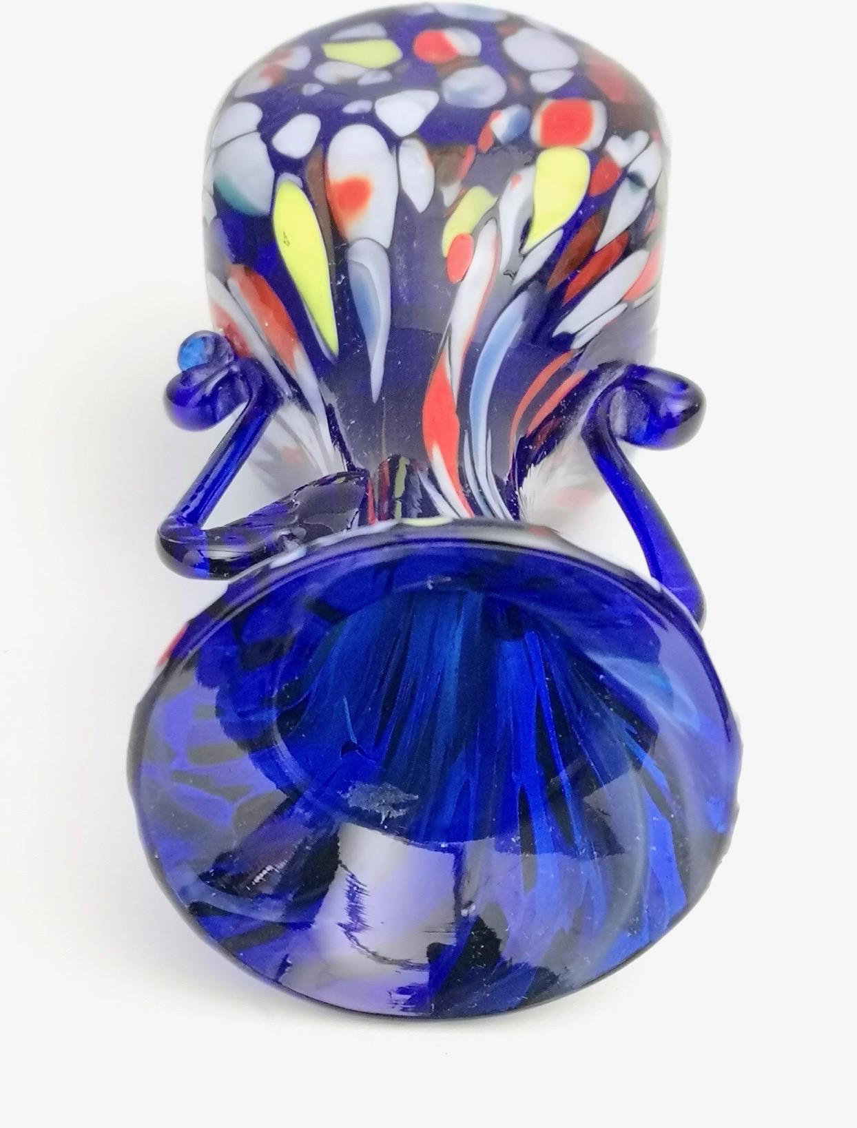 Vintage Art Nouveau Blue Murano Glass Vase Produced by Toso, Italy For Sale 1