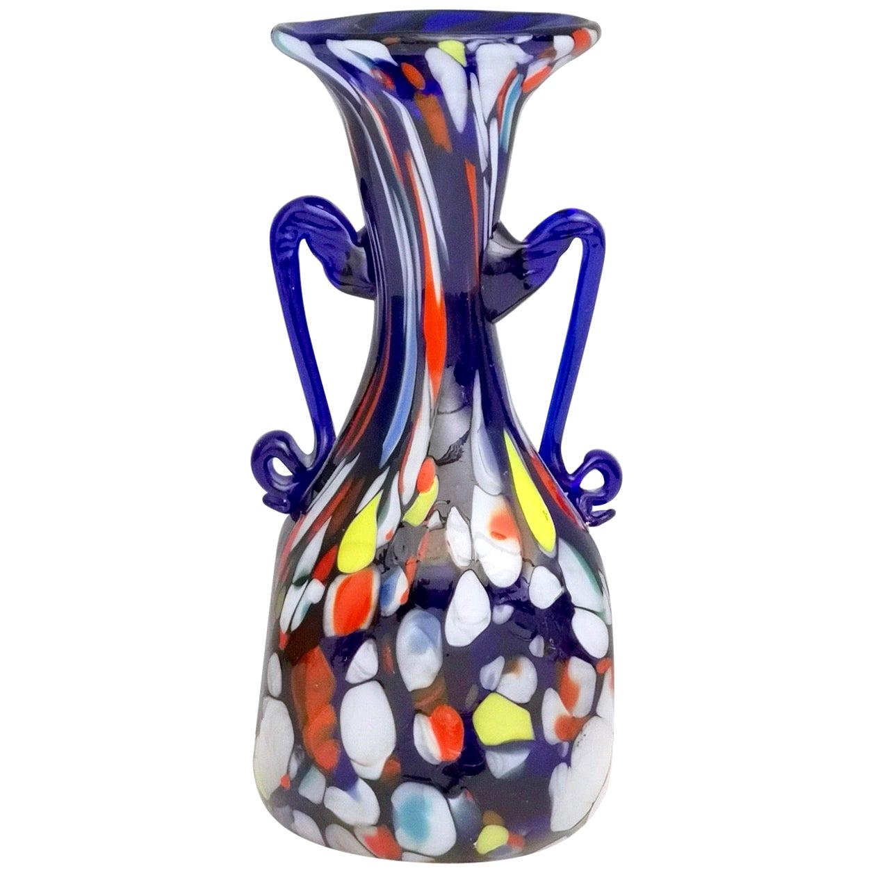 Vintage Art Nouveau Blue Murano Glass Vase Produced by Toso, Italy