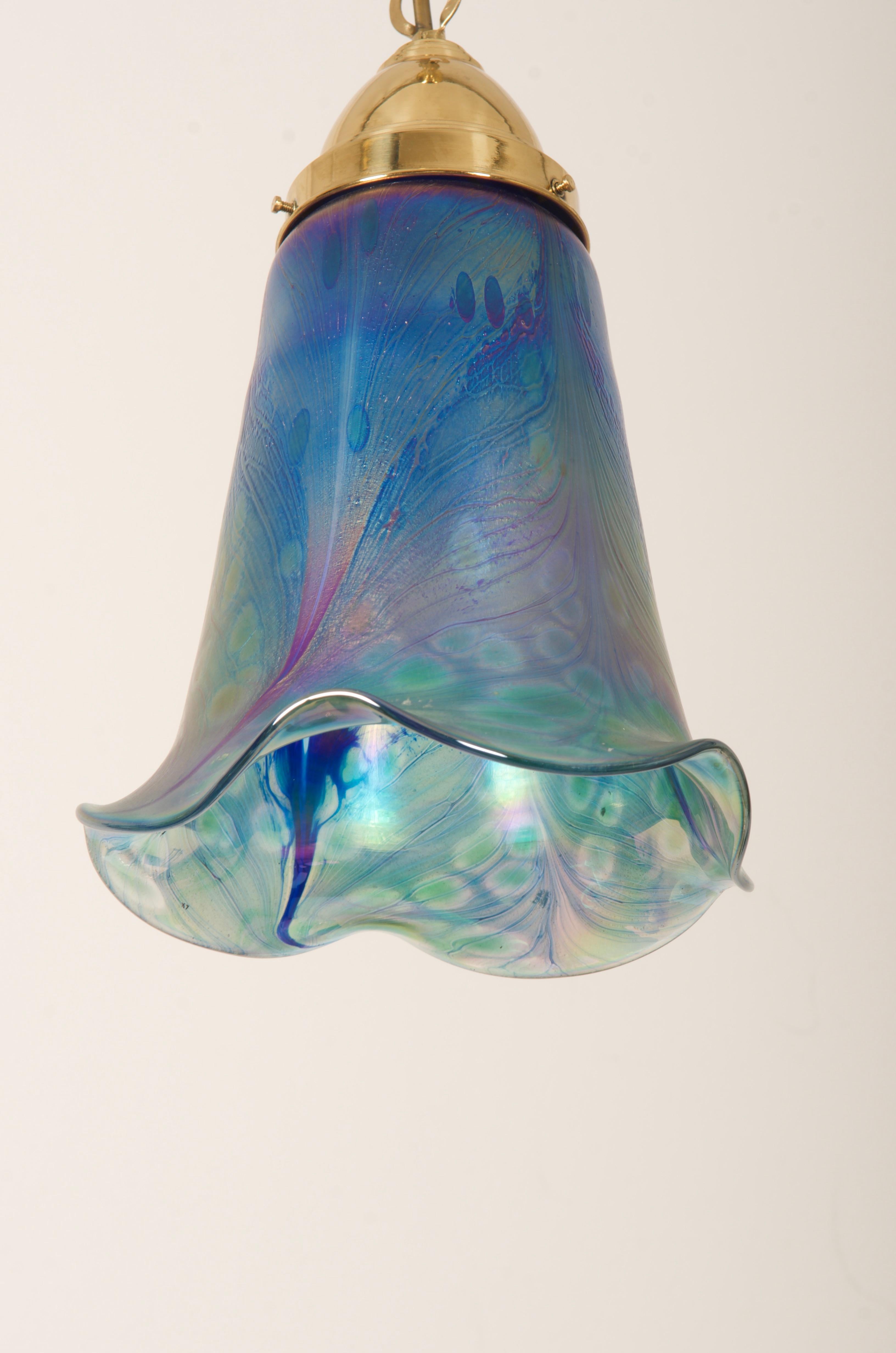 Austrian Art Nouveau Blue Pendant Lamp