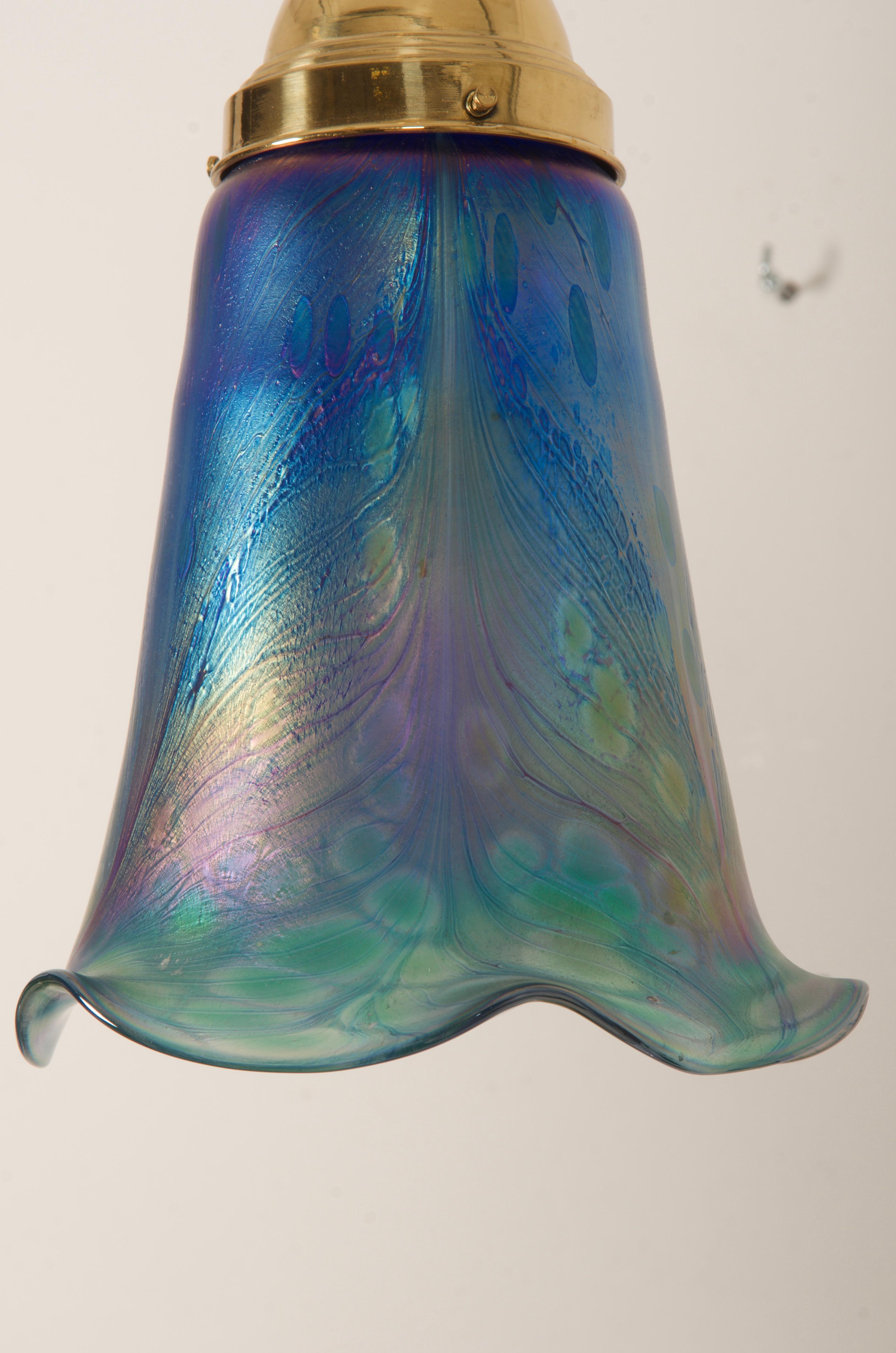 Early 20th Century Art Nouveau Blue Pendant Lamp