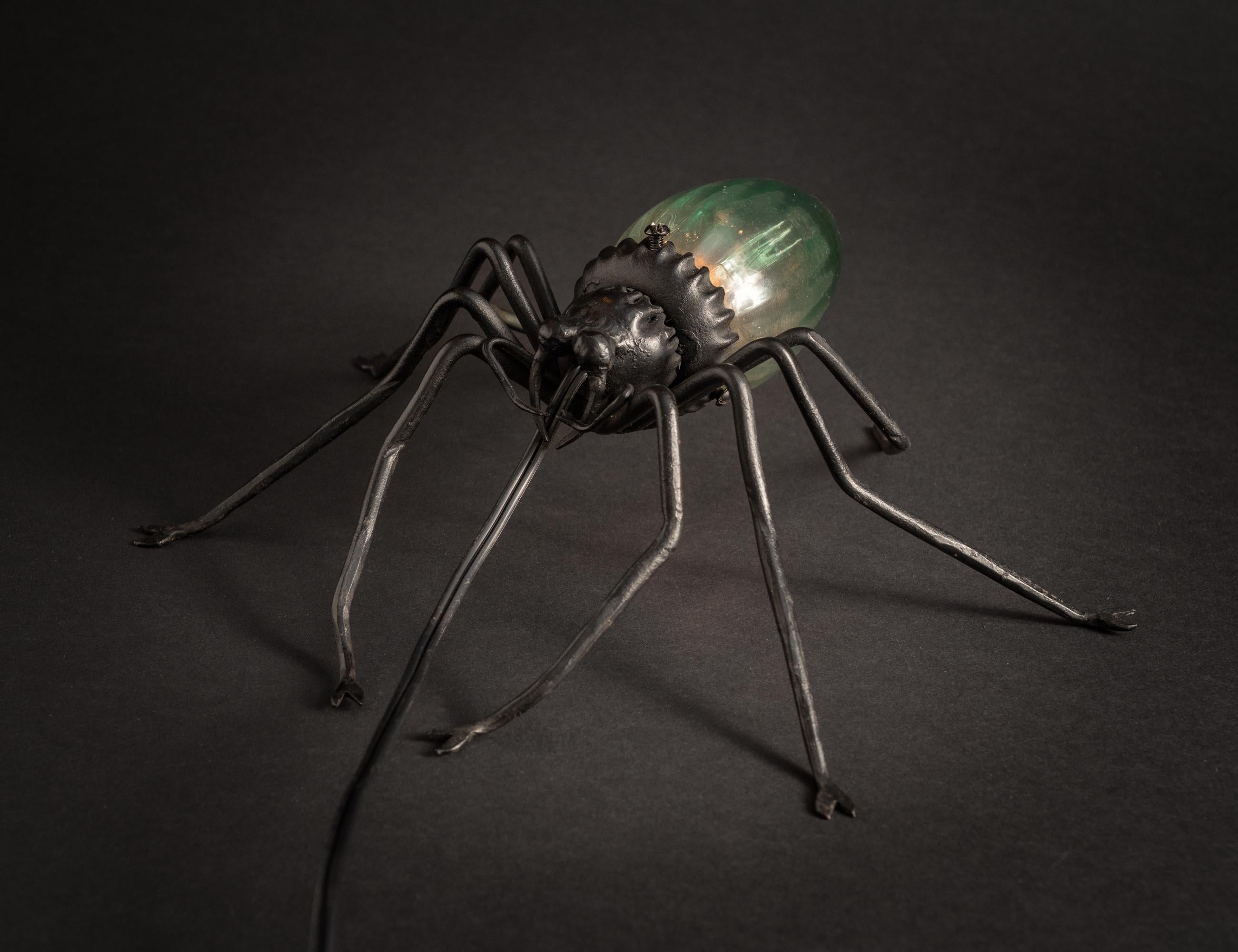 Bronze Art Nouveau Blue Spider Lamp by Unknown European Artist For Sale