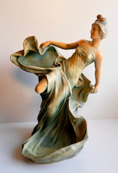 Art Nouveau Bohemian Ceramic Figure of Draped Female by Bernhard Bloch, c. 1890