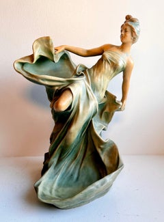 Art Nouveau Bohemian Ceramic Figure of Draped Female by Bernhard Bloch, c. 1890