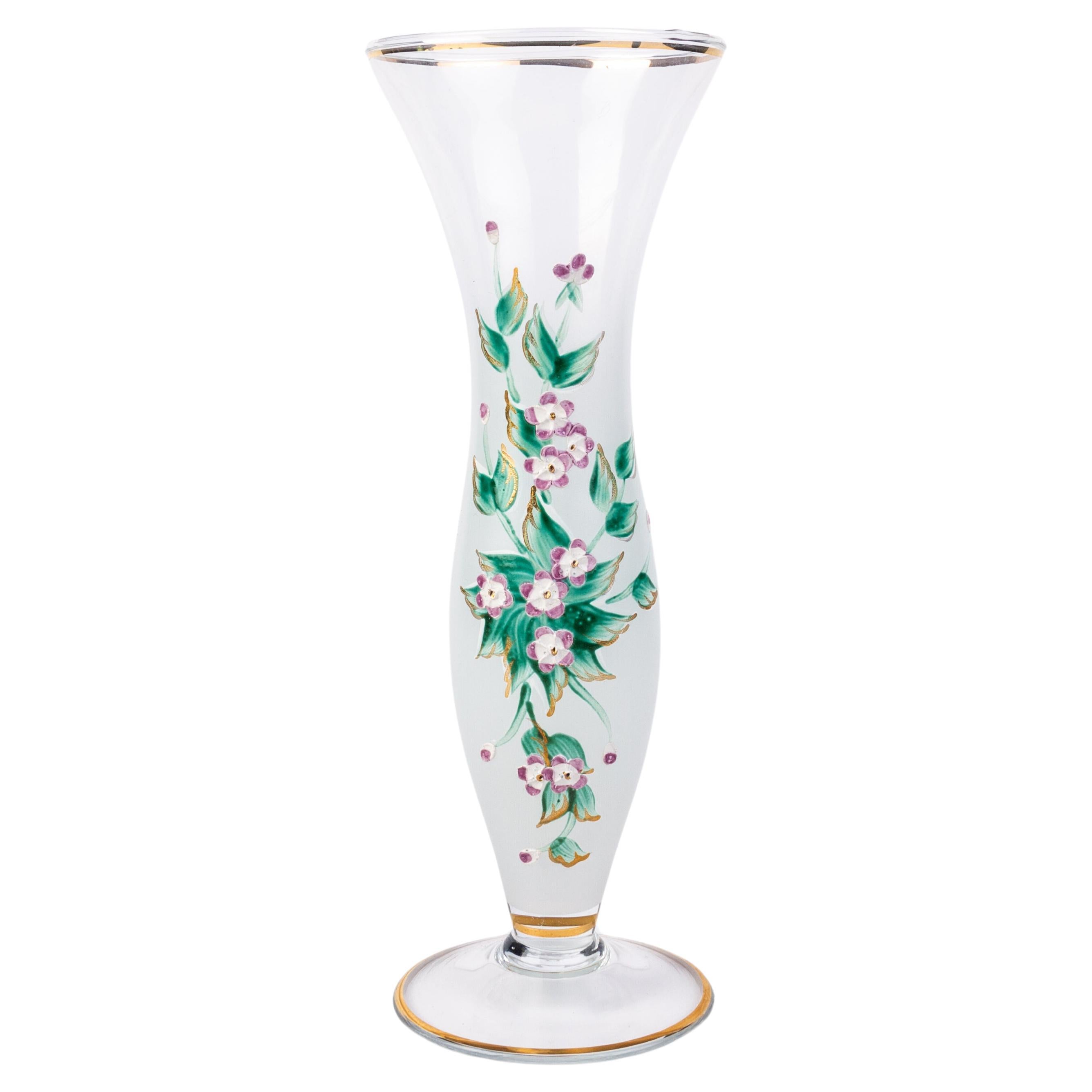 Art Nouveau Bohemian Enamel Painted Glass Vase 