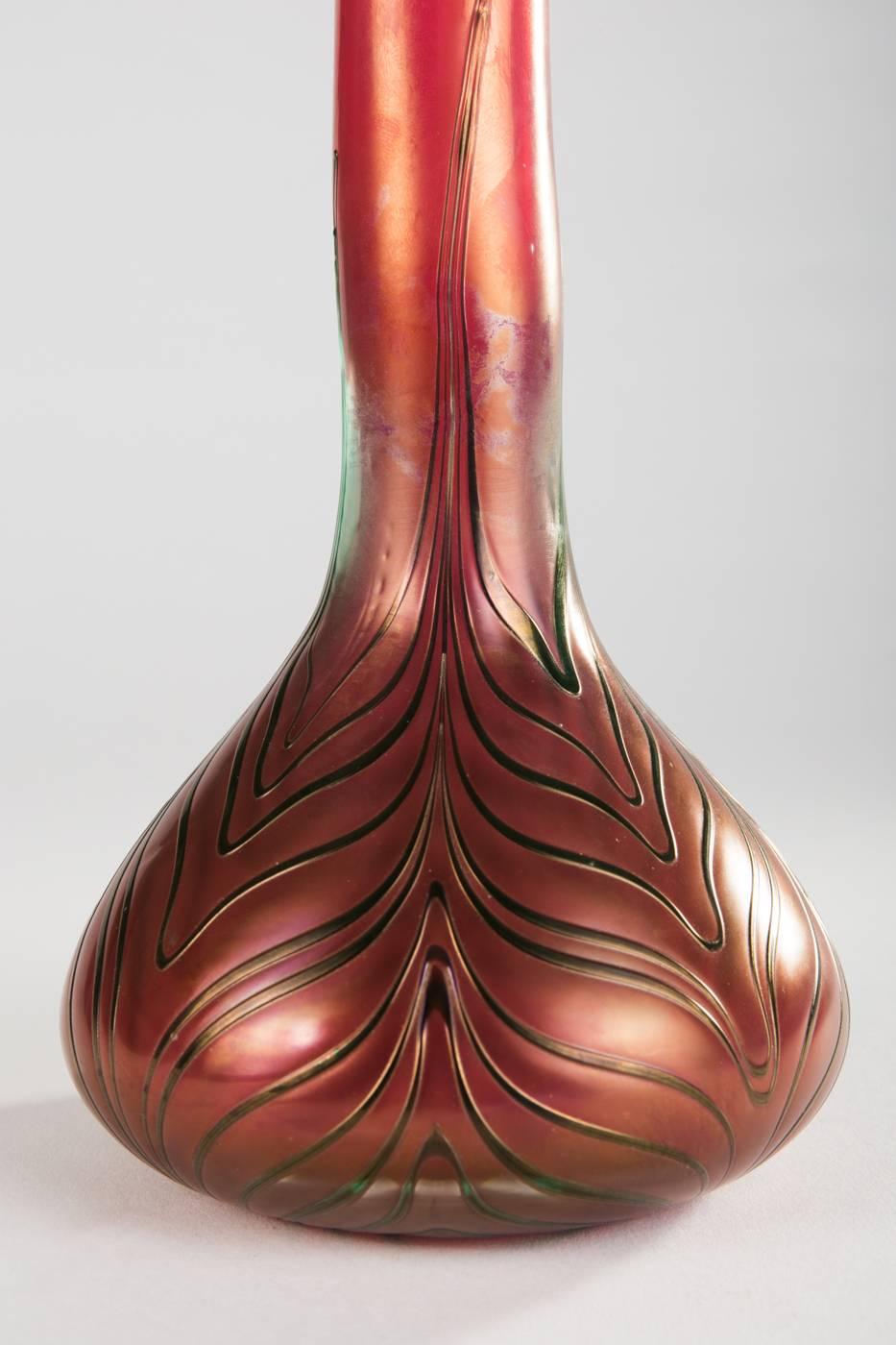 Early 20th Century Art Nouveau Bohemian Glass Vase with Spiral Melting by Kralik For Sale