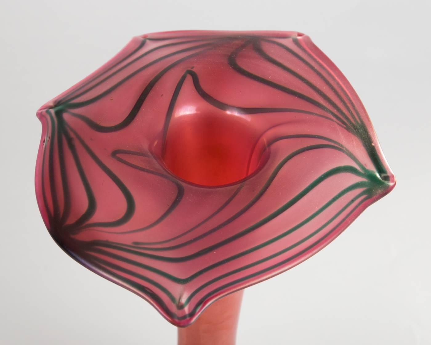 Art Glass Art Nouveau Bohemian Glass Vase with Spiral Melting by Kralik For Sale