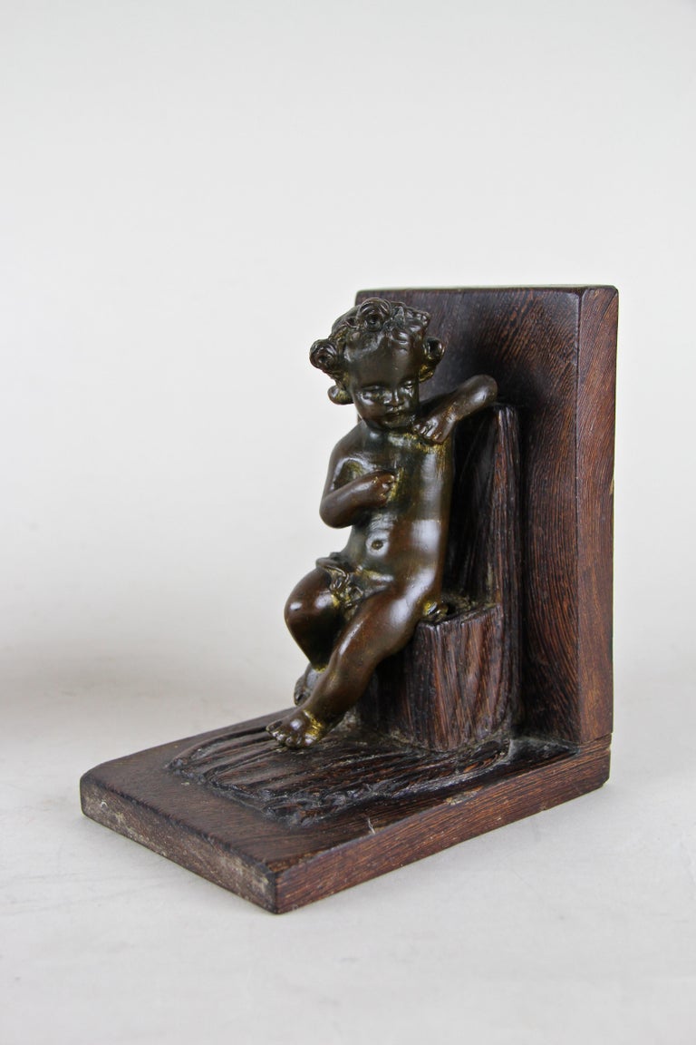 Art Nouveau Bookends "Putti" Bronze / Wood, Austria, circa 1900 For