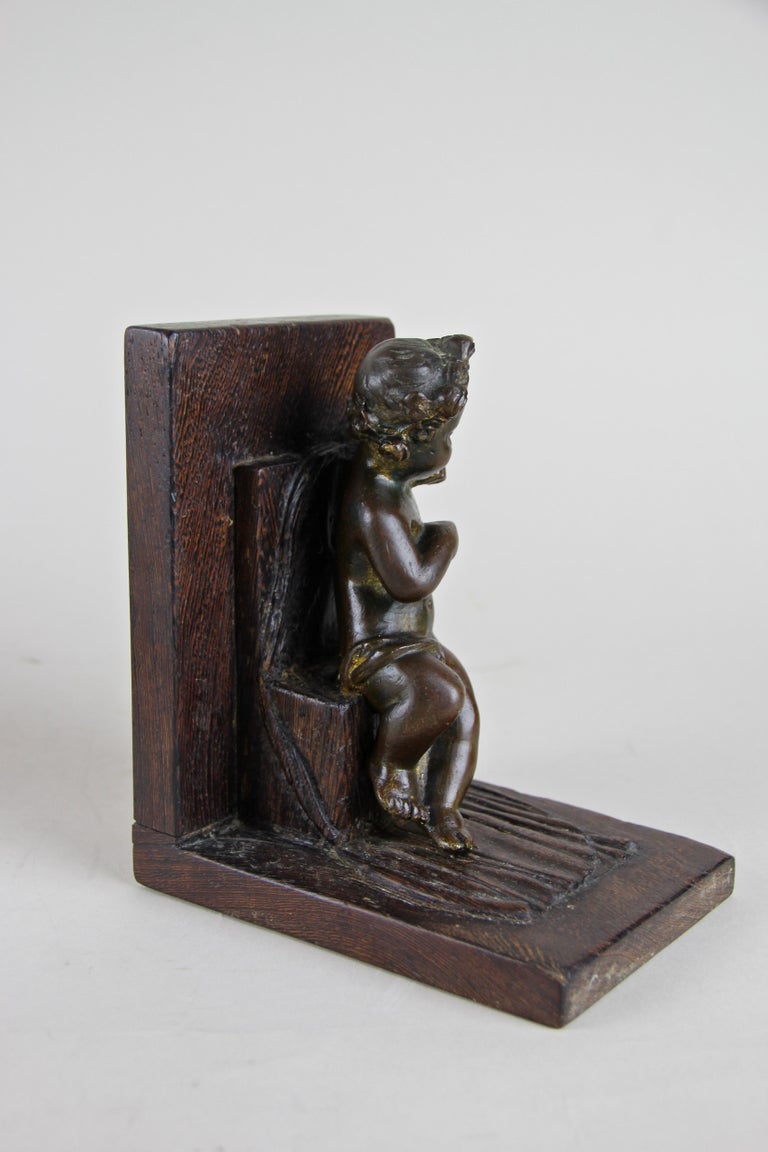 Art Nouveau Bookends "Putti" Bronze / Wood, Austria, circa 1900 For