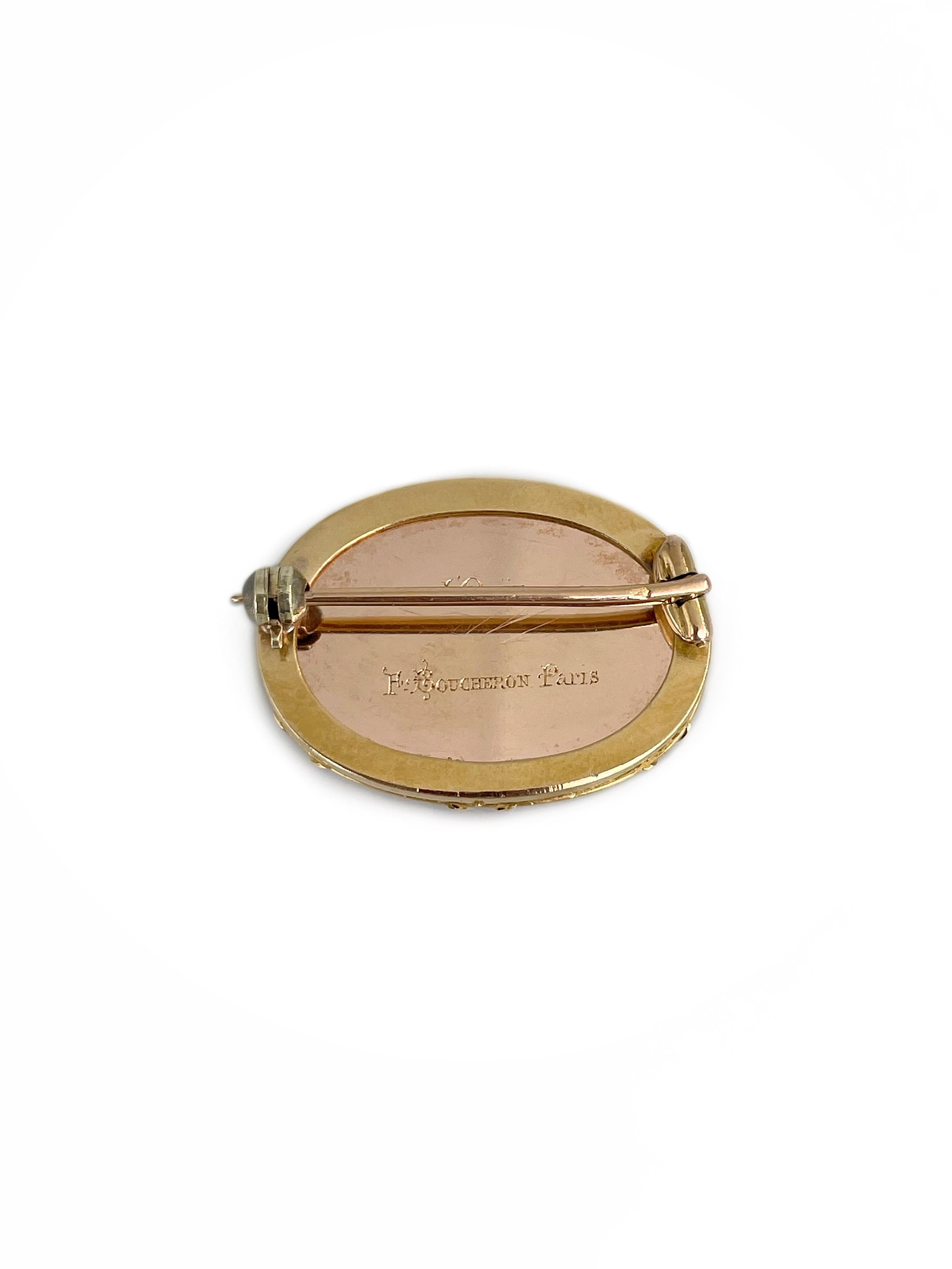 Art Nouveau Boucheron 18 Karat Gold Music Lady Scene Brooch 1