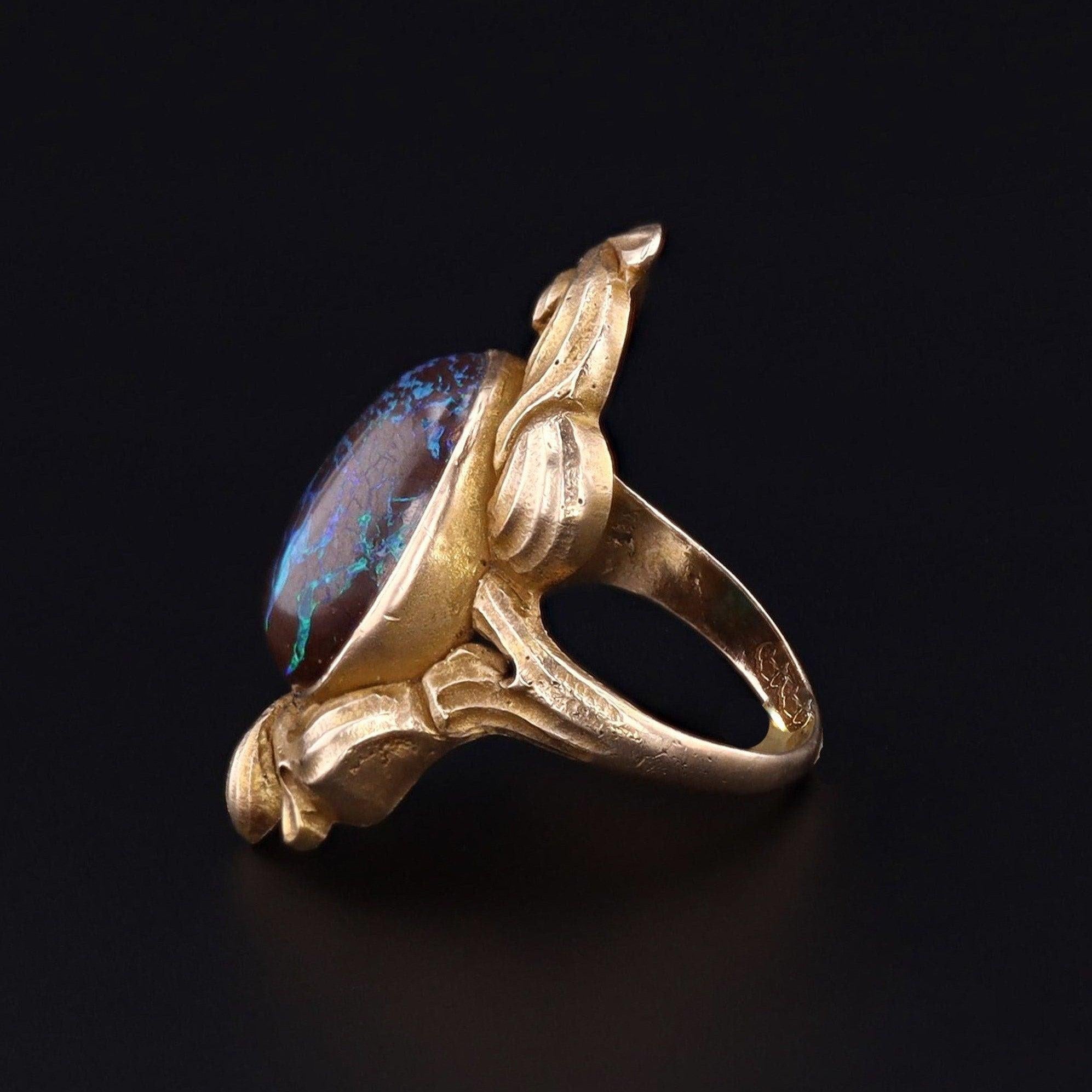 Jugendstil Boulder Opal Ring aus 10k Gold (Art nouveau) im Angebot