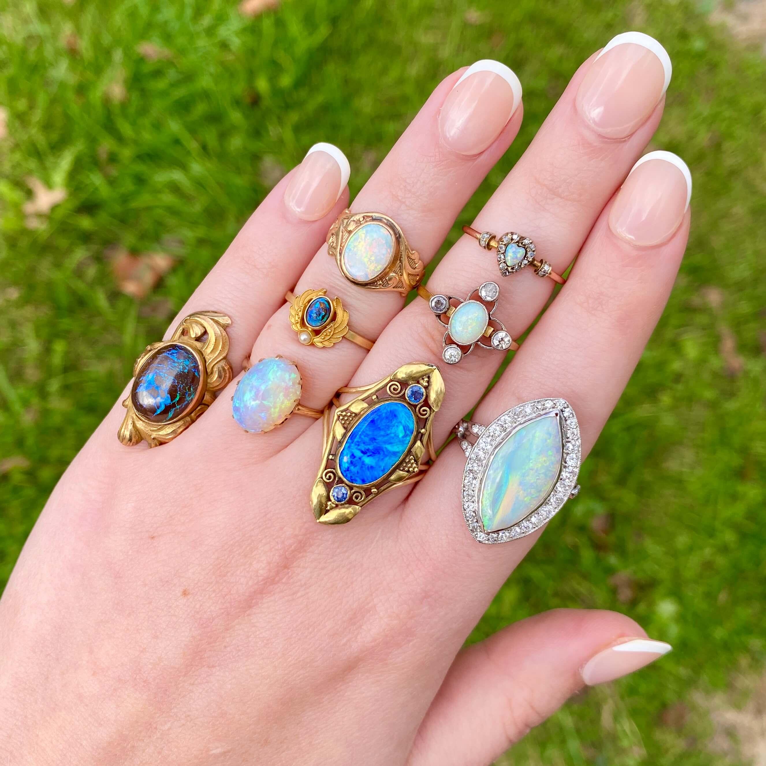 Anello Opale Boulder in stile Art Nouveau in oro 10k in vendita 4