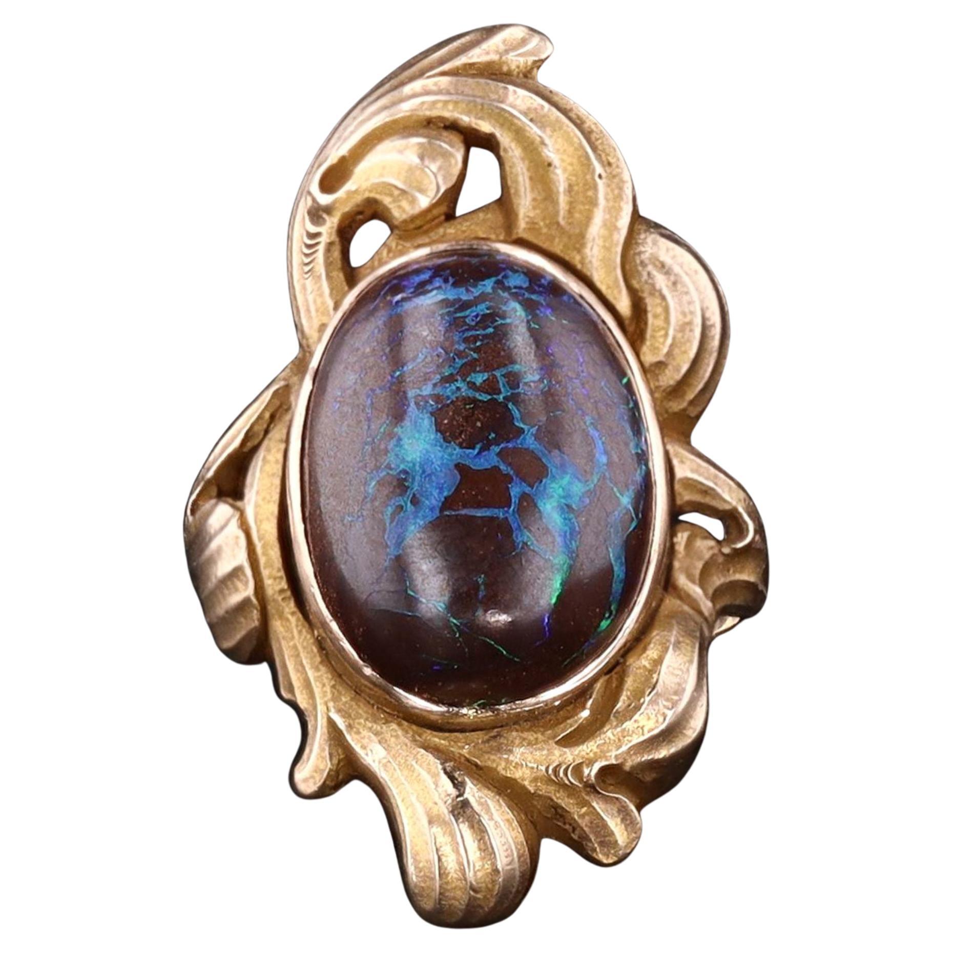 Anello Opale Boulder in stile Art Nouveau in oro 10k in vendita