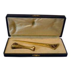 Antique Art Nouveau Boxed Paperknife and Seal Signed LeRoyer