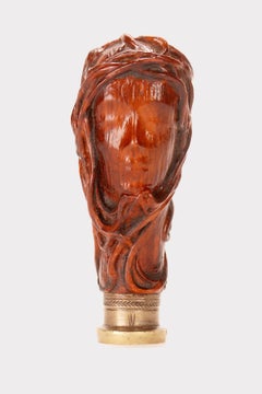 Art Nouveau boxwood seal: a veiled woman’s face, Italy end of 19th century.