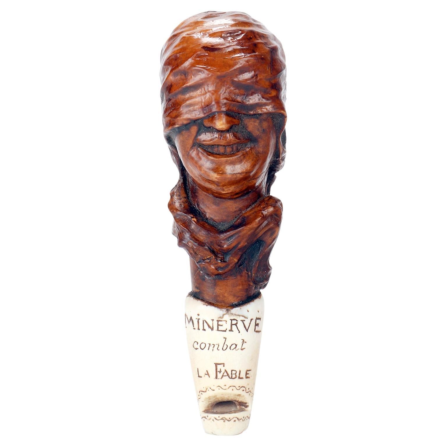 Fischietto Art Nouveau in legno di bosso raffigurante un volto sorridente, Francia, fine XIX secolo in vendita