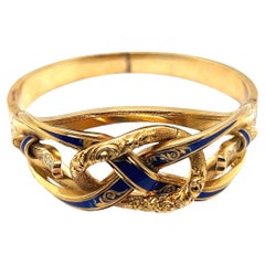 Art Nouveau Bracelet with Blue Enamel in 18 Karat Yellow Gold 