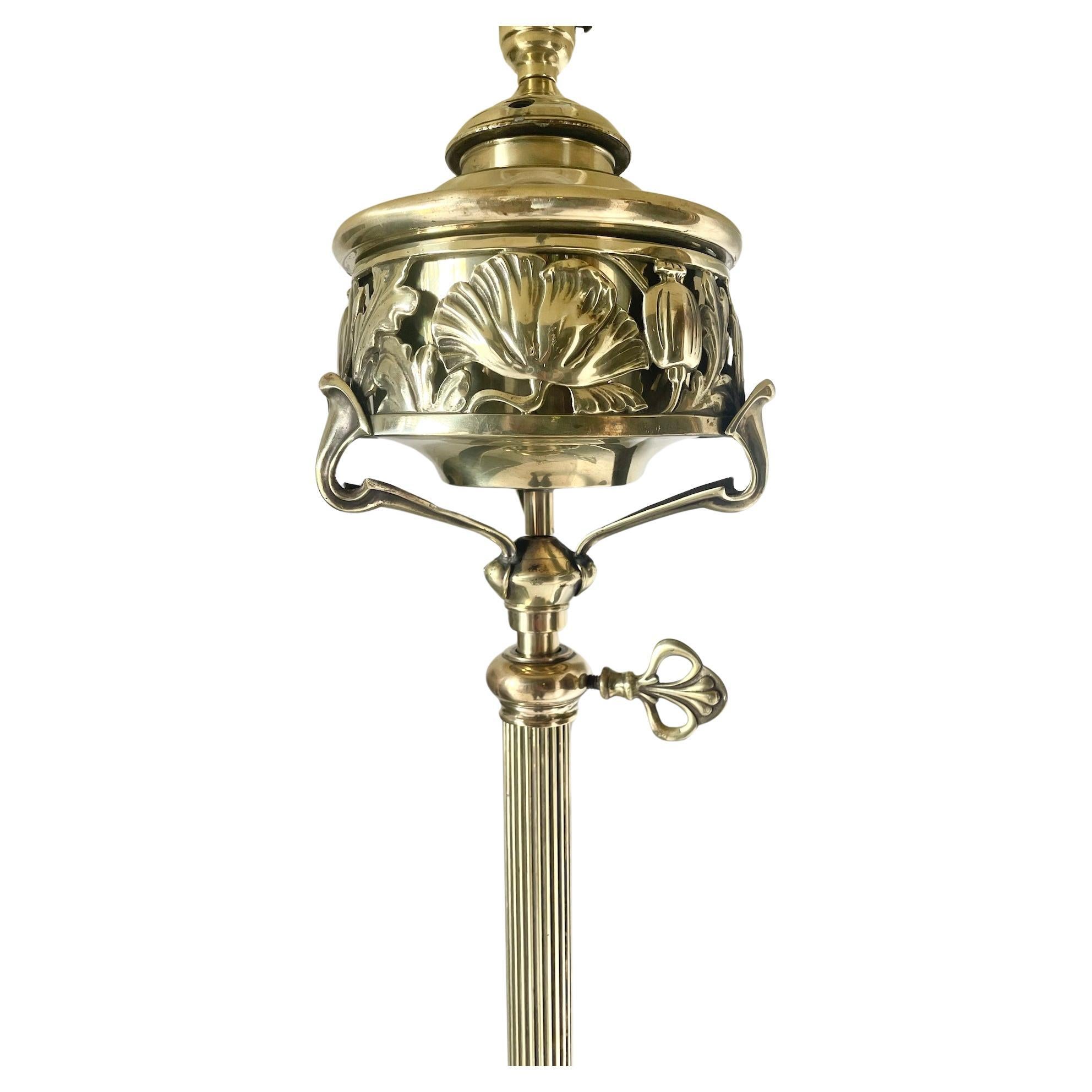 Art Nouveau Brass Adjustable Standard Lamp