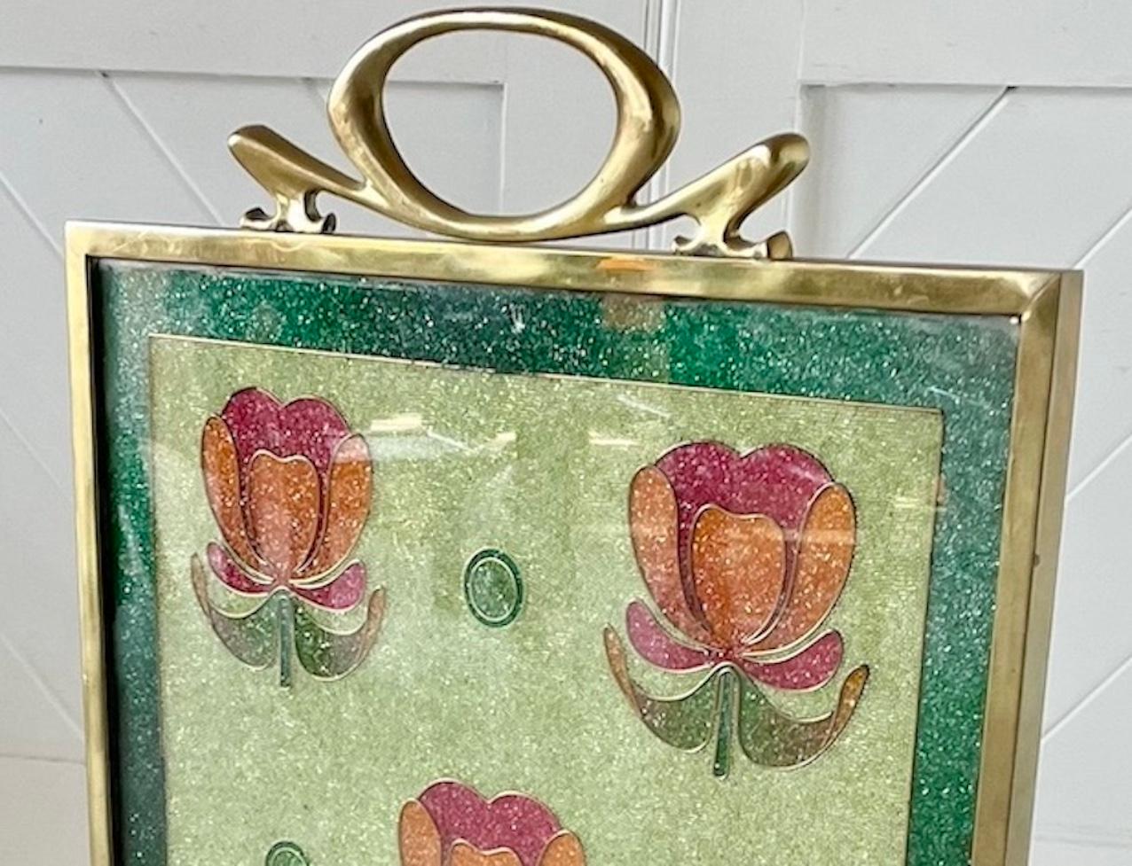 Art Nouveau Messing und Glasperlen Kaminschirm (Art nouveau)