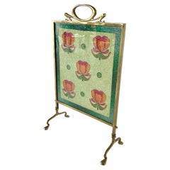 Art Nouveau Brass And Beaded Glass Firesreen